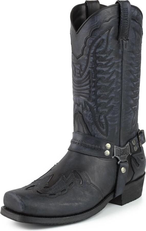 Mayura Boots Indian 2471 Vintage Zwart Cowboy Biker Laarzen Heren Vierkante Neus Platte Hak Afneembaar Spoor Echt Leer - Foto 7