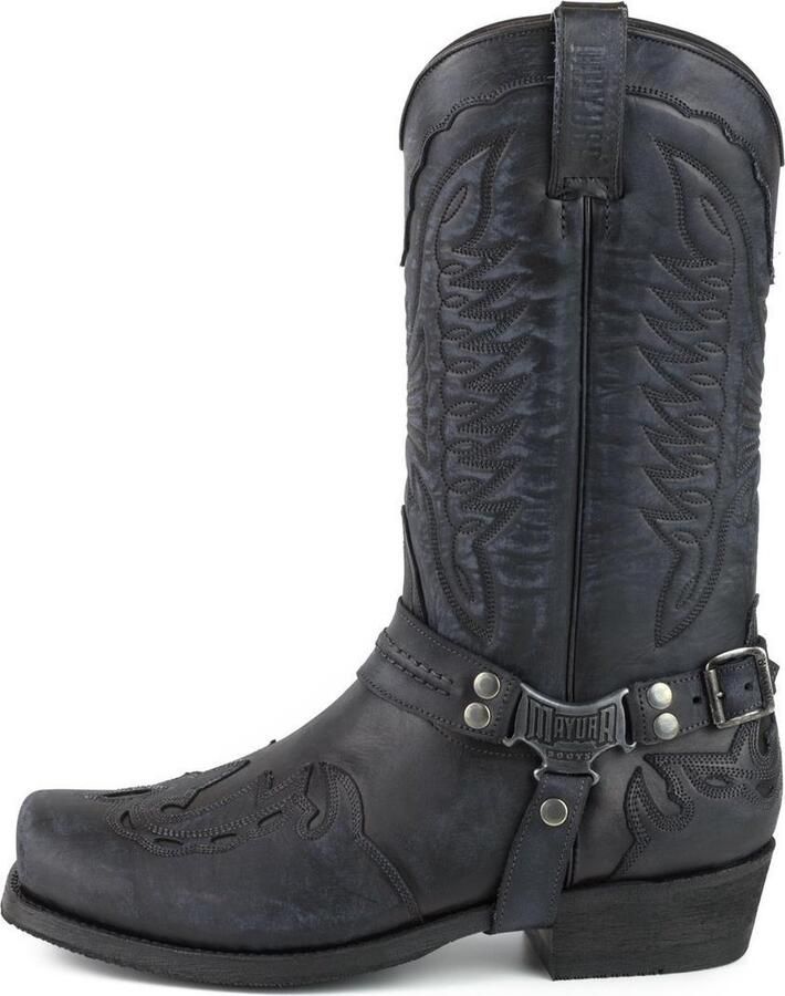 Mayura Boots Indian 2471 Vintage Zwart Cowboy Biker Laarzen Heren Vierkante Neus Platte Hak Afneembaar Spoor Echt Leer - Foto 5