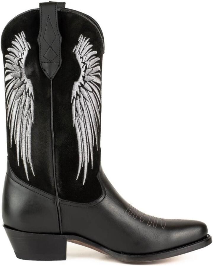 Mayura Boots WINGS 2666 Zwart Dames Western Laarzen Vleugels Sierstiksel Spitse Neus Schuine Hak Mat En Suede Leer