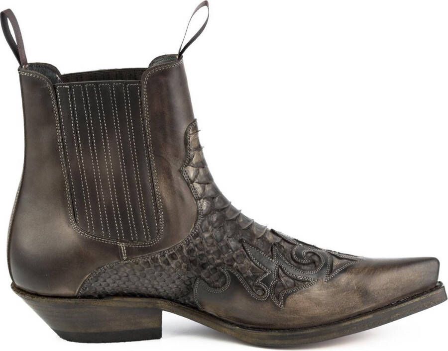 Mayura Boots Rock 2500 Bruin Spitse Western Heren Enkellaars Schuine Hak Elastiek Sluiting Vintage Look