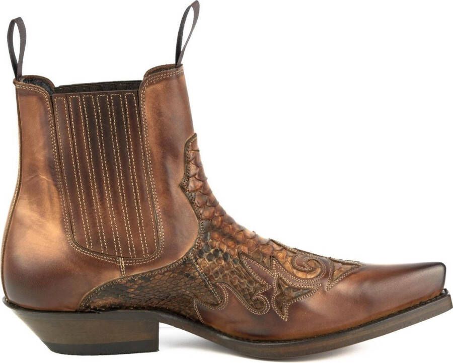 Mayura Boots Rock 2500 Cognac Spitse Western Heren Enkellaars Schuine Hak Elastiek Sluiting Vintage Look