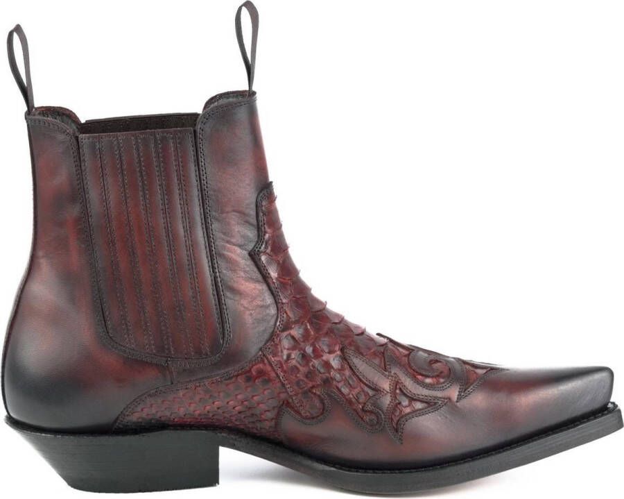 Mayura Boots Rock 2500 Rood Spitse Western Heren Enkellaars Schuine Hak Elastiek Sluiting Vintage Look