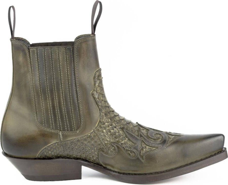 Mayura Boots Rock 2500 Taupe Spitse Western Heren Enkellaars Schuine Hak Elastiek Sluiting Vintage Look