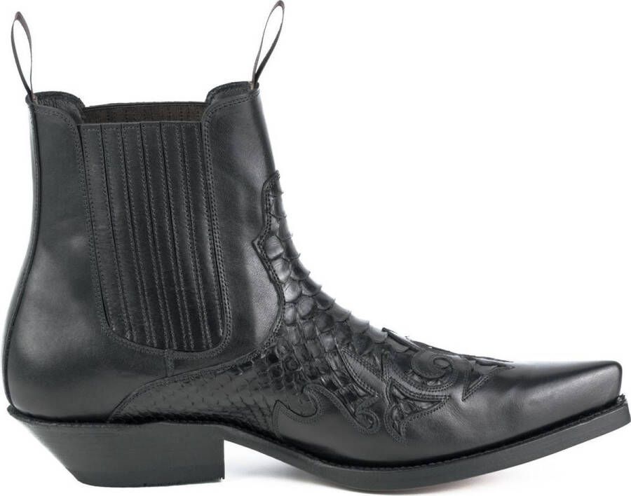 Mayura Boots Rock 2500 Zwart Spitse Western Heren Enkellaars Schuine Hak Elastiek Sluiting Vintage Look