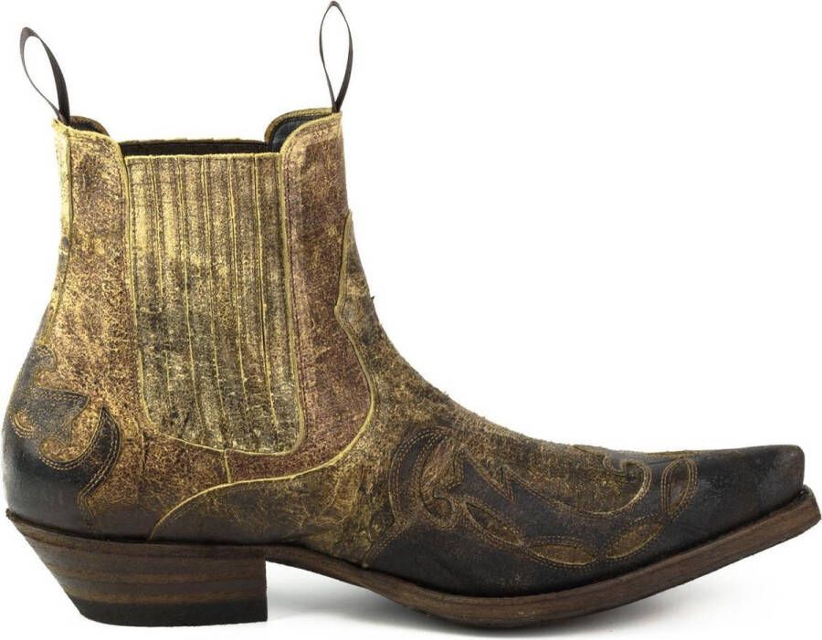 Mayura Boots Thor 1931 Hazelnoot Bruin Heren Spitse Western Enkellaars Schuine Hak Elastiek Vintage Look
