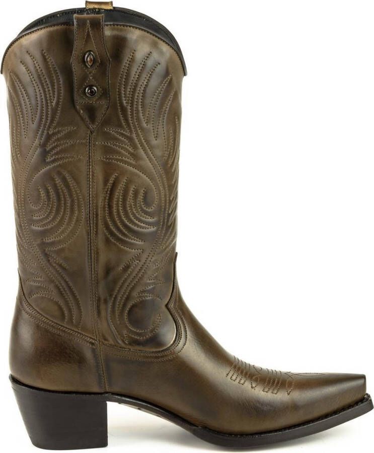 Mayura Boots Virgi 2536 Bruin Dames Western Laarzen Sierstiksel Spitse Neus Rechte Schacht Hoge Hak Glad Leer