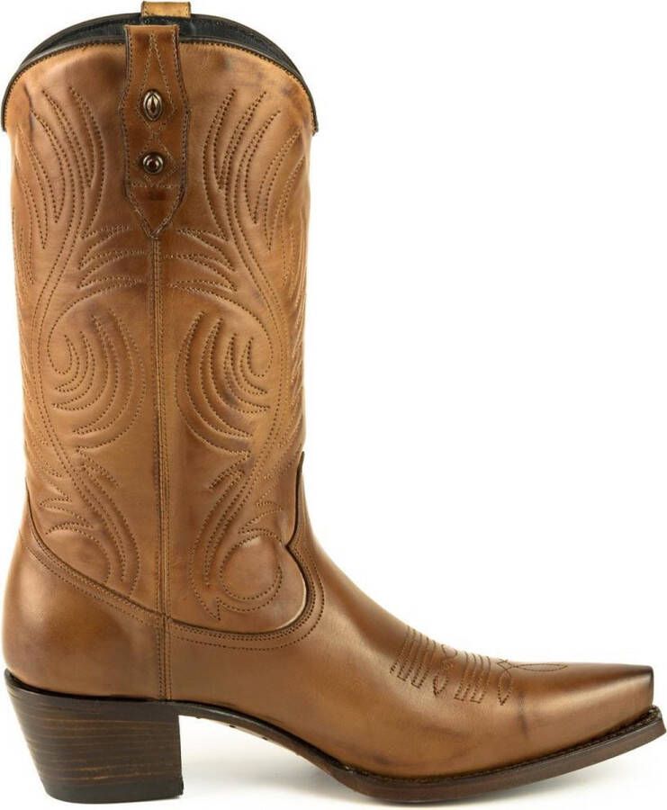 Mayura Boots Virgi 2536 Hazelnoot Dames Western Laarzen Sierstiksel Spitse Neus Rechte Schacht Hoge Hak Glad Leer