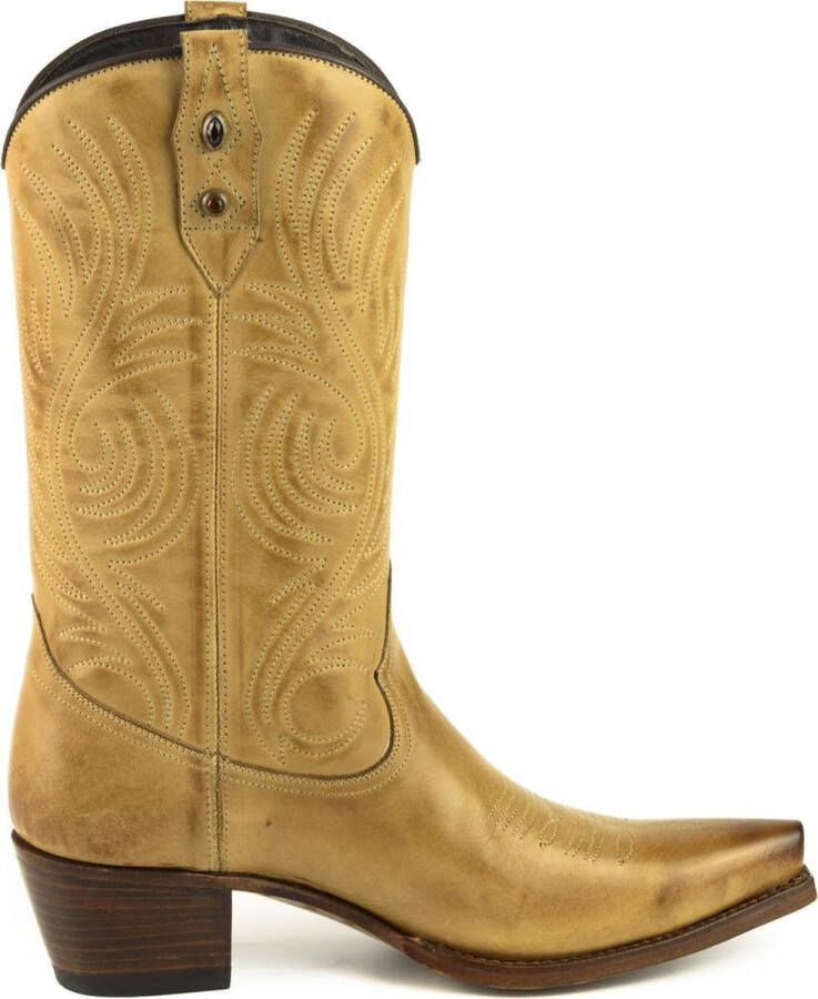Mayura Boots Virgi 2536 Zandkl Vanille Geel Dames Western Laarzen Sierstiksel Spitse Snip Toe Neus Rechte Schacht Hoge Hak Glad Leer
