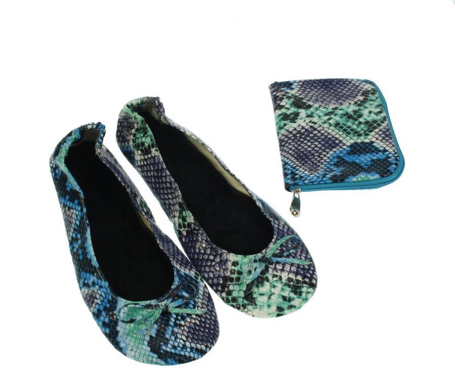 Meander elegant home accesoires Pocket Shoe Pythonprint blauw slofje voor onderweg