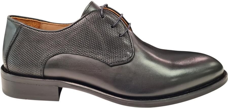 Melik Ranzek Zwart Leren Heren Geklede Veterschoenen Zwart