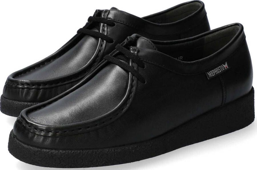 Mephisto Zwarte Leren Veterschoen voor Dames Black Dames