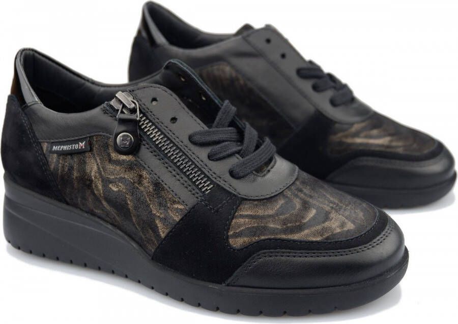 Mephisto Zwarte Leren Suède Dames Sneaker Black Dames