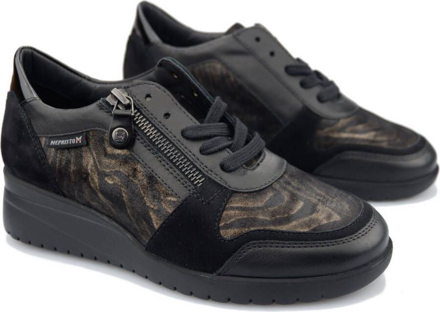 Mephisto Zwarte Leren Suède Dames Sneaker