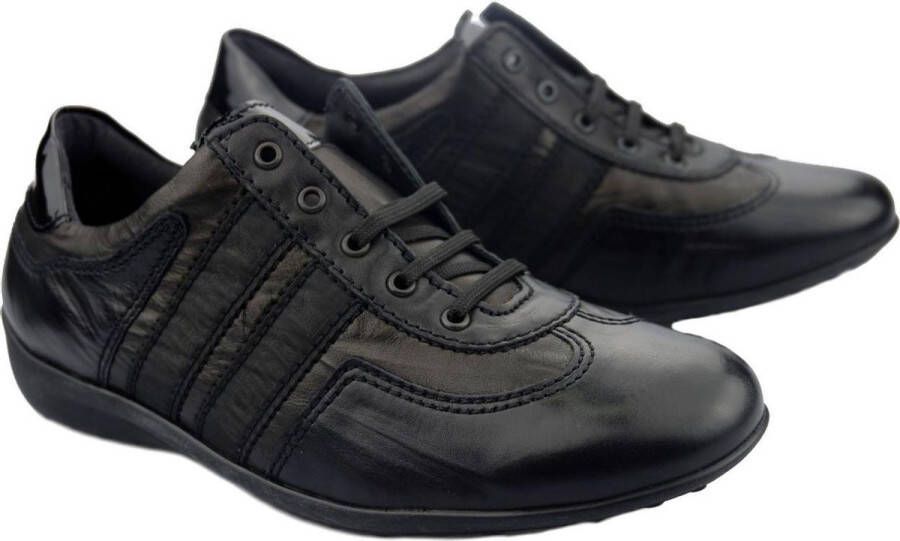 Mephisto Zwarte leren veterschoen voor dames Black Dames