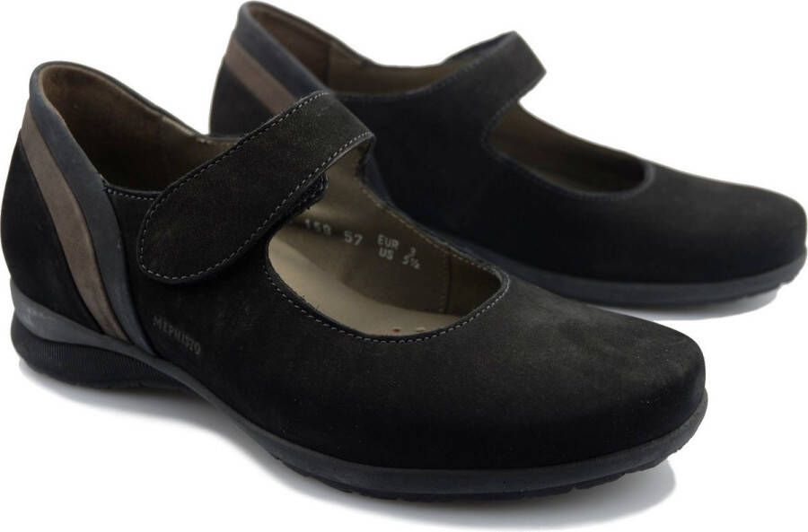 Mephisto Zwarte Nubuck Ballerina met Klittenband Black Dames