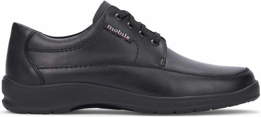 Mephisto Ezard Zwarte Leren Veterschoen voor Brede Pasvorm Black Heren
