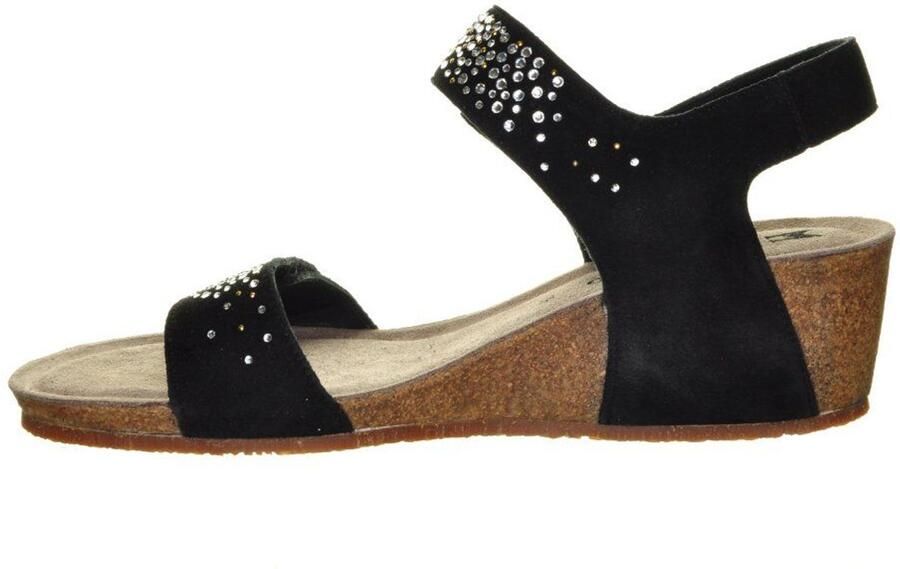 Mephisto Zwarte Geklede Lederen Sandalen Met Sleehak