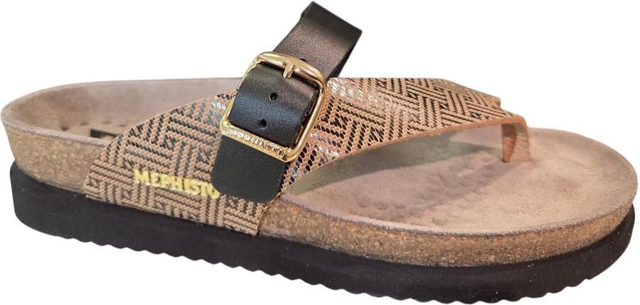 Mephisto Helen Mix Helios Black Teenslippers Zwart Goud Leer Dames Zwart Goud