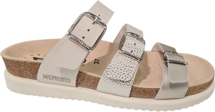 Mephisto Hyacinta Leren Dames Slippers Zilver Wit
