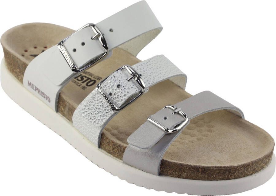Mephisto Hyacinta Leren Dames Slippers Zilver Wit