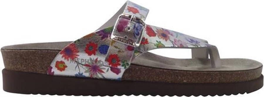 Mephisto Teenslippers Helen Leer Zilver Gebloemd Goed Voetbed