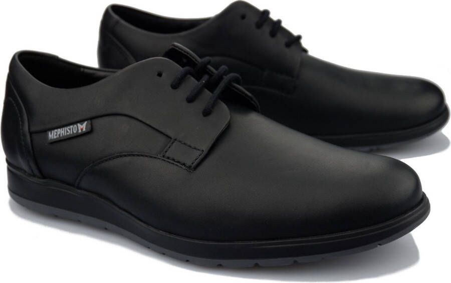 Mephisto Zwarte Leren Veterschoen voor Heren Black Heren