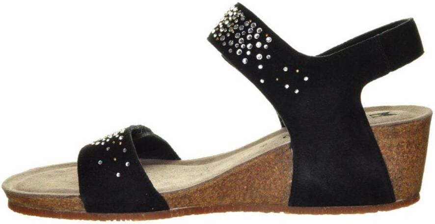 Mephisto Zwarte Geklede Lederen Sandalen Met Sleehak