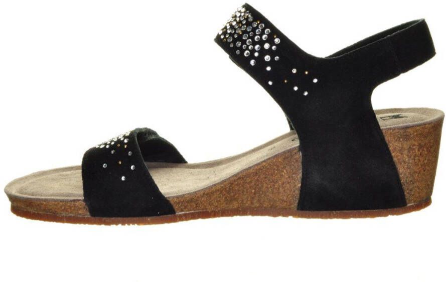 Mephisto Zwarte Geklede Lederen Sandalen Met Sleehak