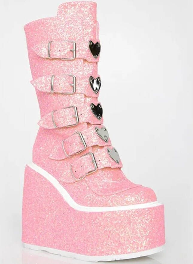 Merkloos' MASH Glitter Anarchy Plateau Laarzen 40 5 Roze Punk Sexy Pride