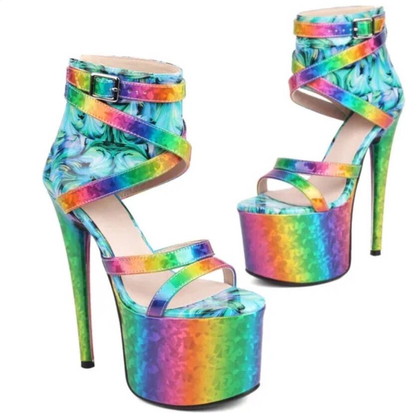 'merkloos'' MASH The Chromatics Plateau Stiletto Hakken 40 5 Regenboog Pride Sexy Blauw