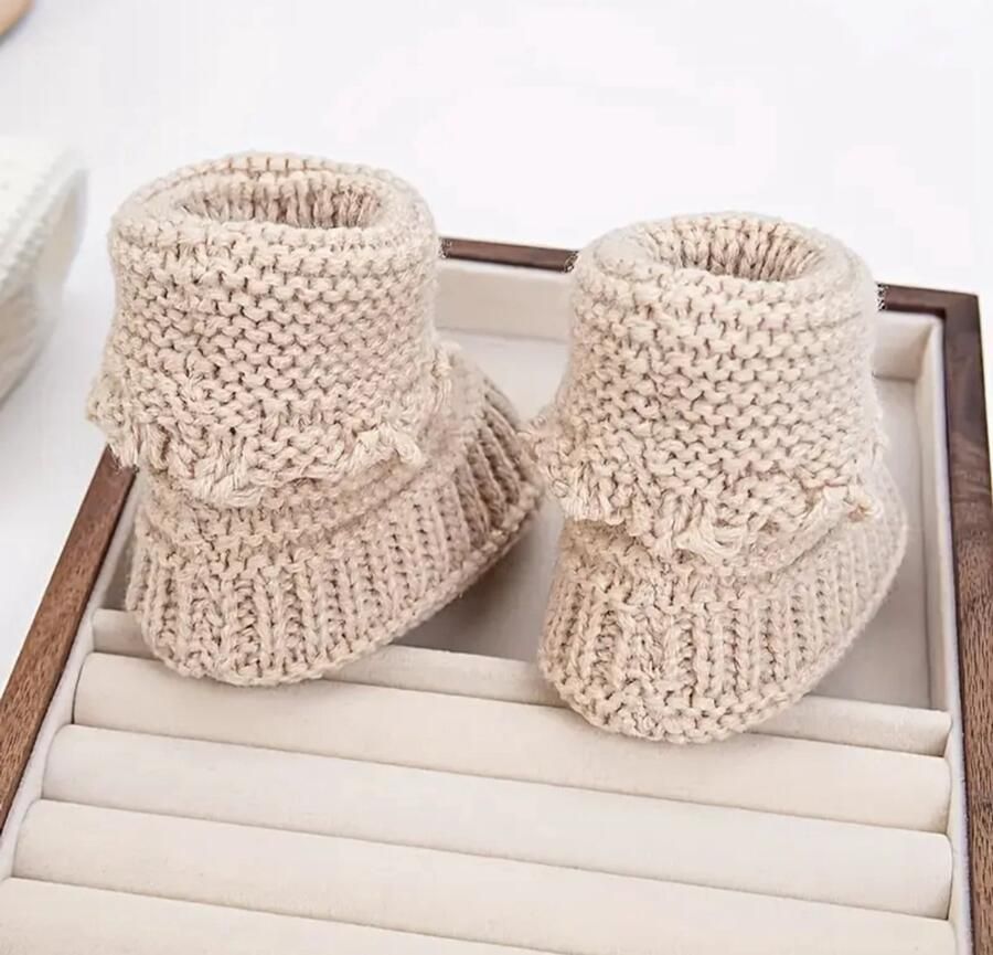 Merkloos Babyslofjes beige Gebreide slofjes Baby slofjes gebreid gebreide sokjes Zachte warme babyschoentjes -Enkel sokjes
