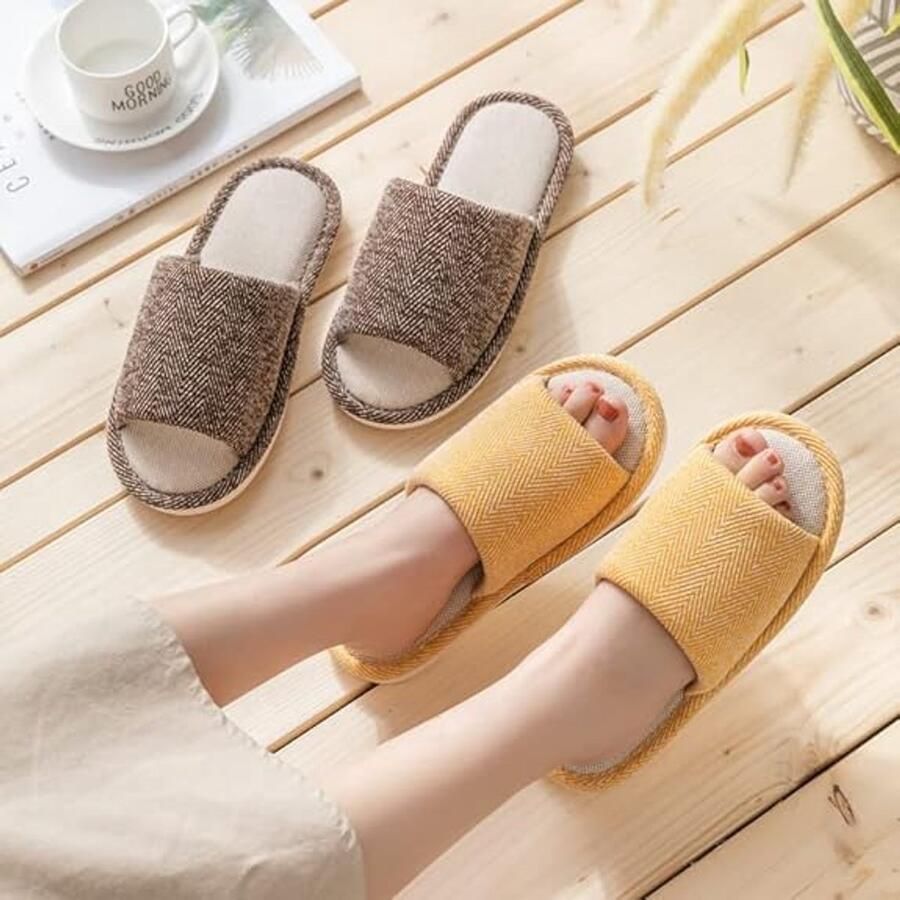 Merkloos Pantoffels Dames Pantoffels van Linnen Katoen Antislip Binnenshuis en Buiten Pantoffels Zachte Pantoffels voor Vier Seizoenen