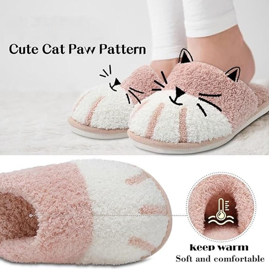 Merkloos Pantoffels Leuke Dier Slippers Zachte Pluche Kat Paw Slippers met Gezellige Memory Foam Slip-on Indoor Outdoor Slippers Creatieve Giften nen