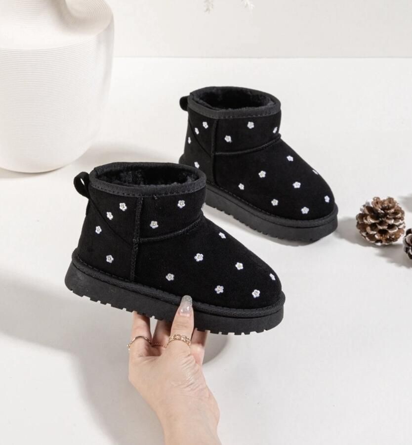 Merkloos Zwarte winterboots met bloemetjes - Foto 2