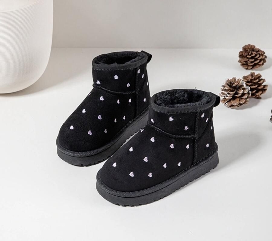 Merkloos Zwarte winterboots met hartjes