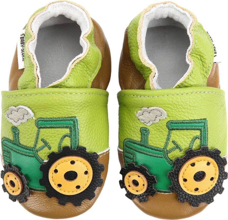 Leren babyslofjes van Baby-Slofje Tractor -6 maanden