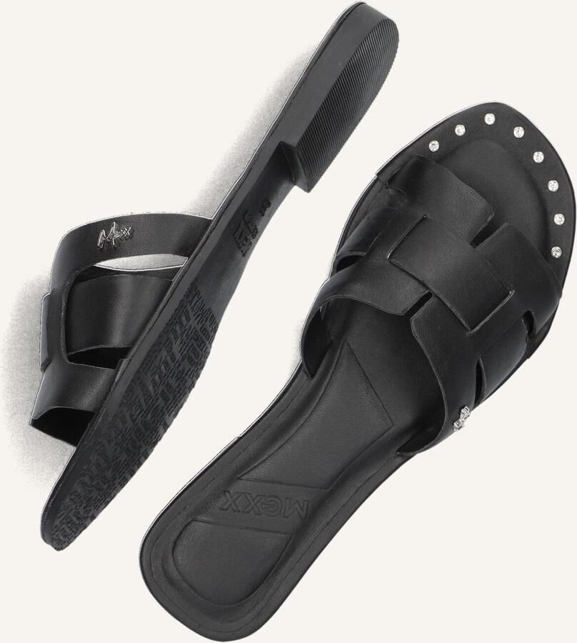 Mexx Zwarte Leren Slipper Lisa met Diamantjes - Foto 3
