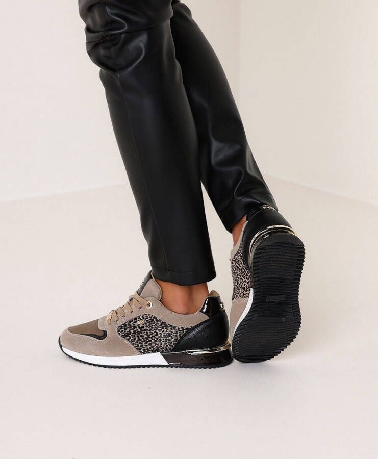 Mexx Fleur suède sneakers met panterprint taupe - Foto 4