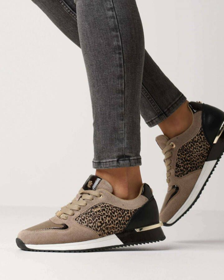 Mexx Fleur suède sneakers met panterprint taupe - Foto 7