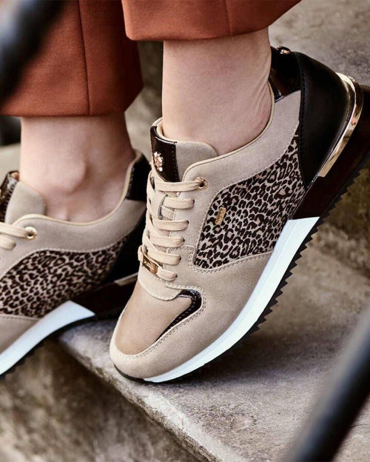 Mexx Fleur suède sneakers met panterprint taupe - Foto 5