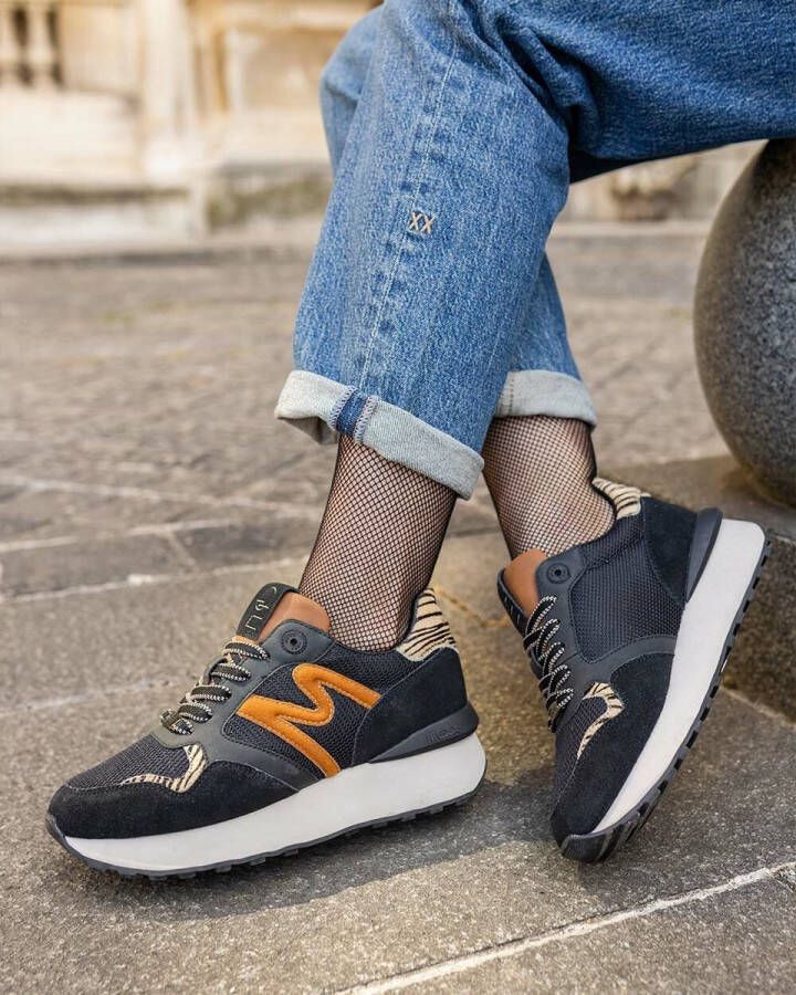 Mexx Sneaker Juju Zwart Cognac Dames Sneakers