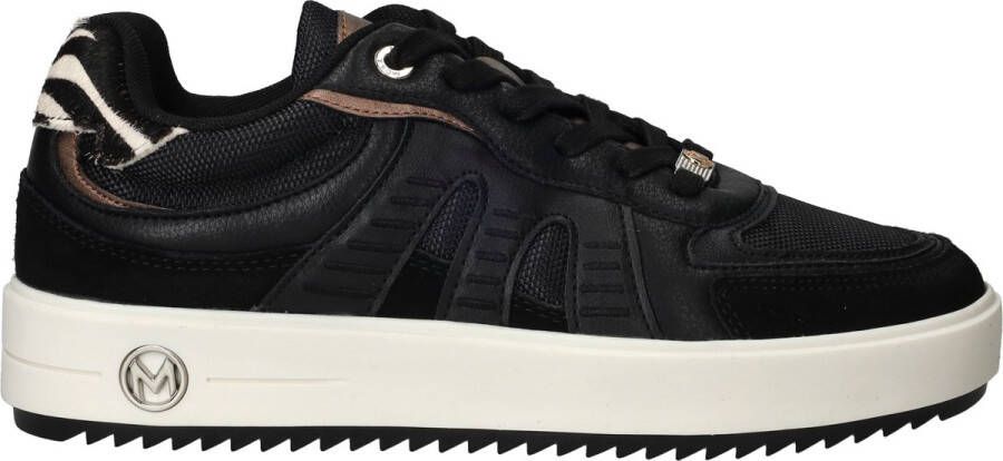 Mexx Zwarte leren sneakers met ponyhair detail Black Dames