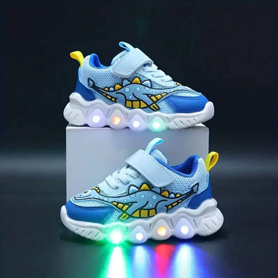 MGO Leisure Wear Dinosaurus sneakers sportschoenen led klittenband blauw