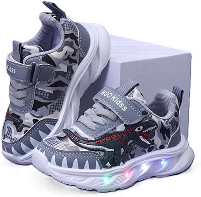 MGO Leisure Wear Dinosaurus sneakers sportschoenen led klittenband grijs