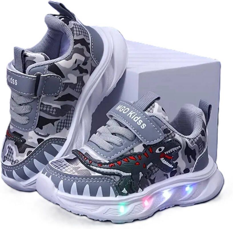 MGO Leisure Wear Dinosaurus sneakers sportschoenen led klittenband grijs