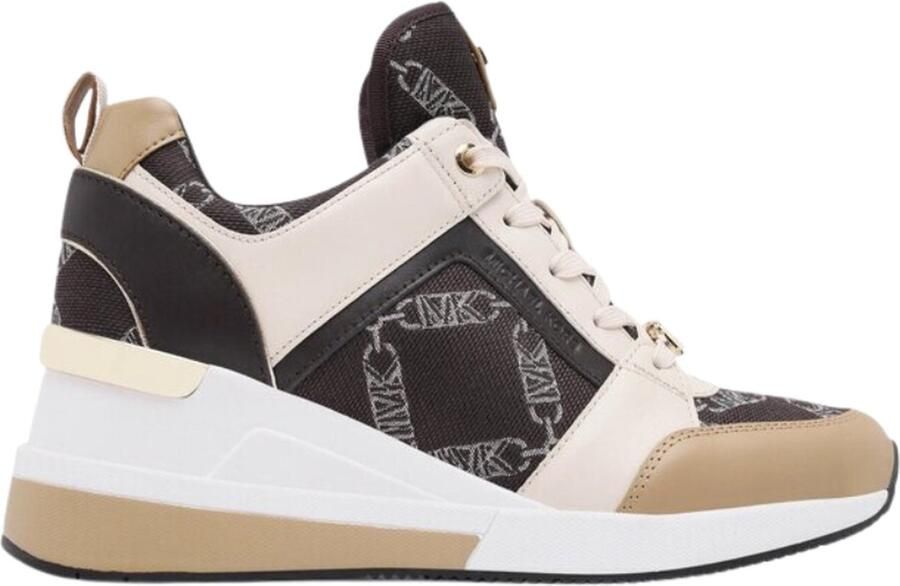 Michael Kors Georgie Trainer leren sneakers met sleehak bruin ecru