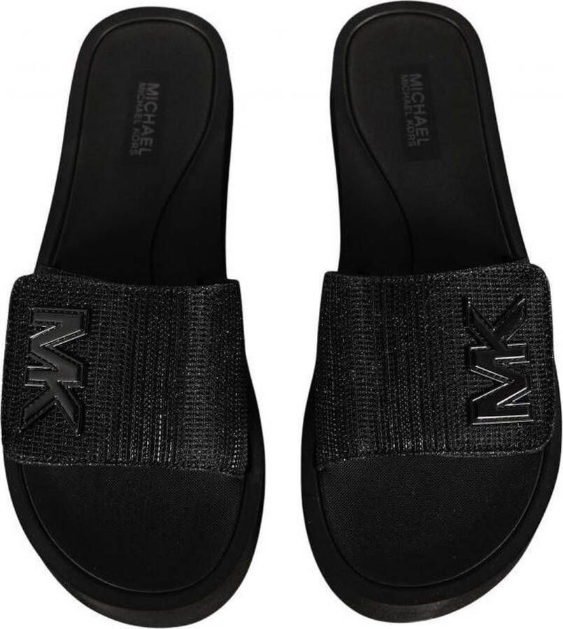 Michael Kors Glitter Platform Slide plateau slippers zwart