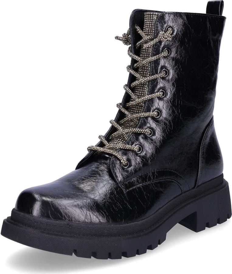 MIDS MABEL dames veterschoen zwart in kreukeloptiek