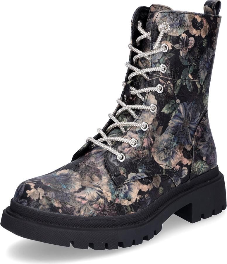 MIDS MABEL dames veterschoen zwart met bloemenprint