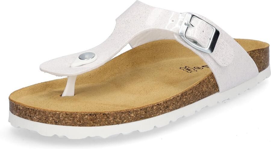 MIDS MIA dames teenslipper white glitter met kurken voetbed